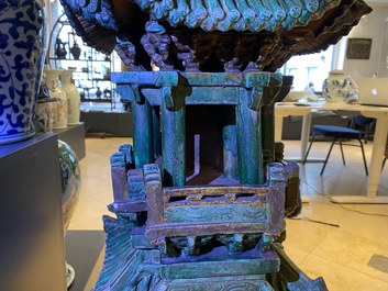 An exceptional large inscribed Chinese sancai-glazed pagoda, dated 1550, Ming